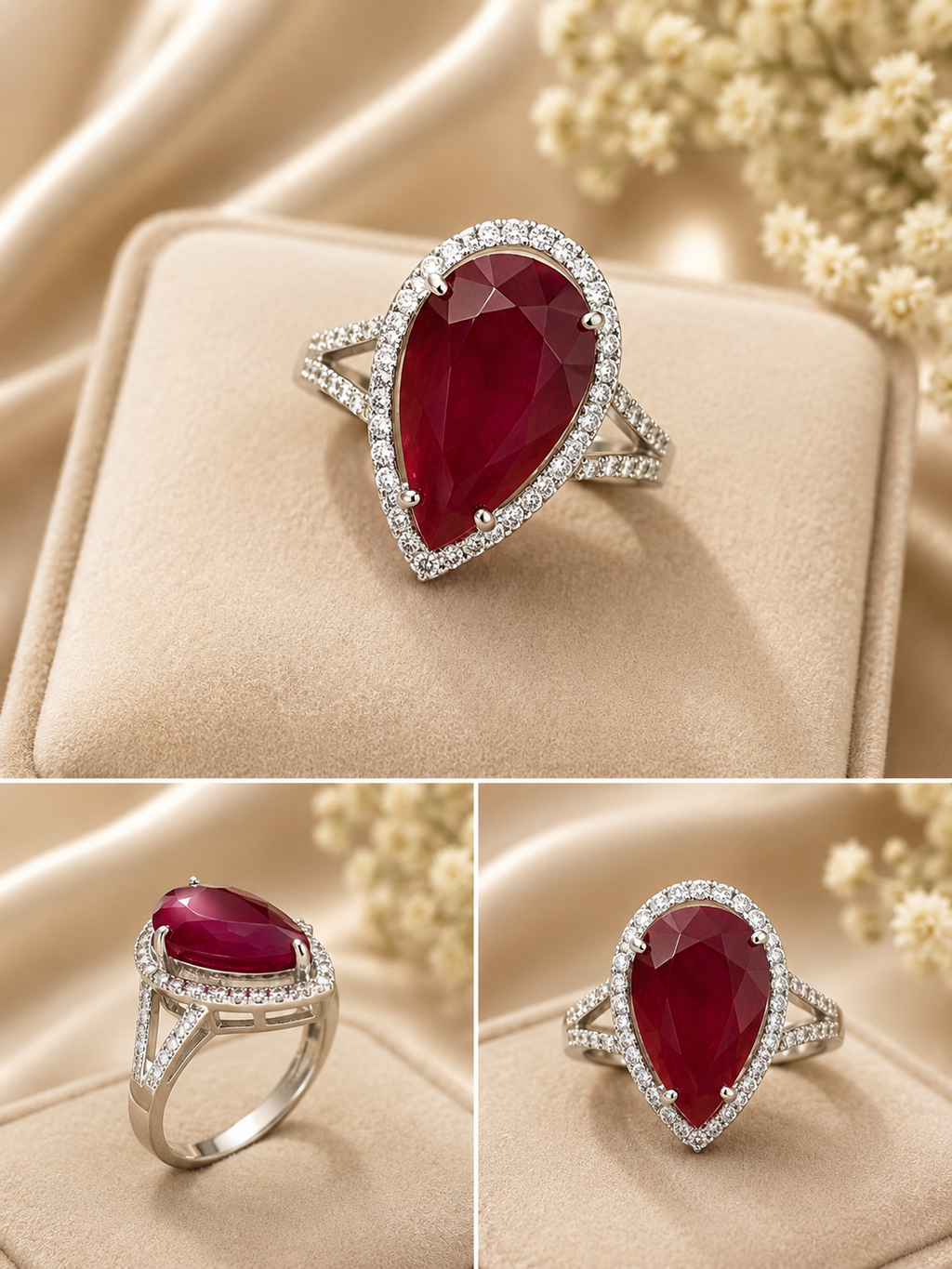 Pear Ruby & Diamond Halo Ring – H 4246