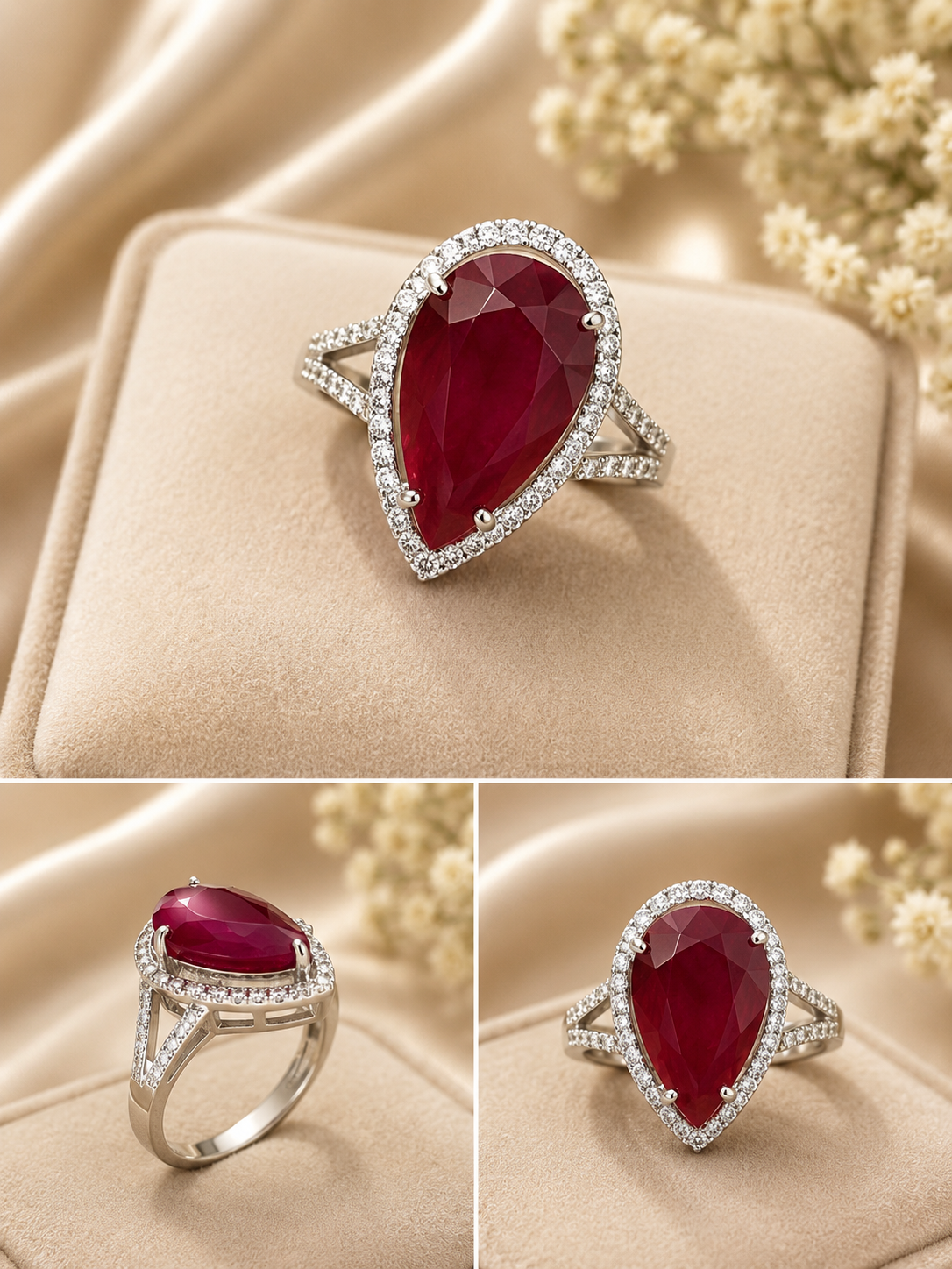 Pear Ruby & Diamond Halo Ring – H 4246