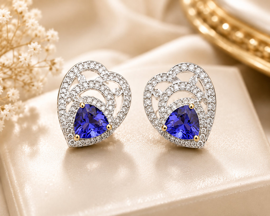 Tanzanite & Diamond Wave Stud Earrings – N7195