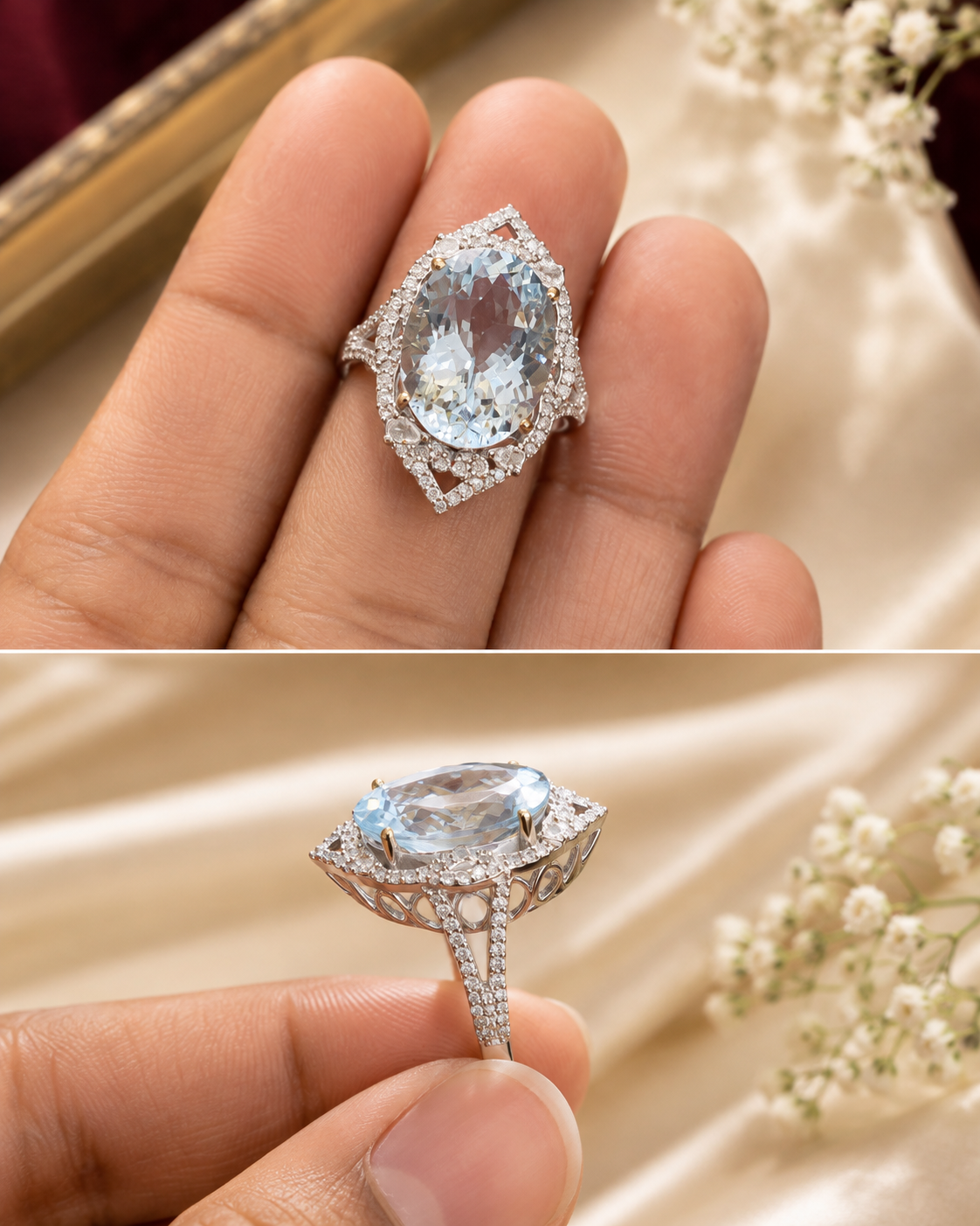 Aquamarine & Diamond Cocktail Ring – N 6345