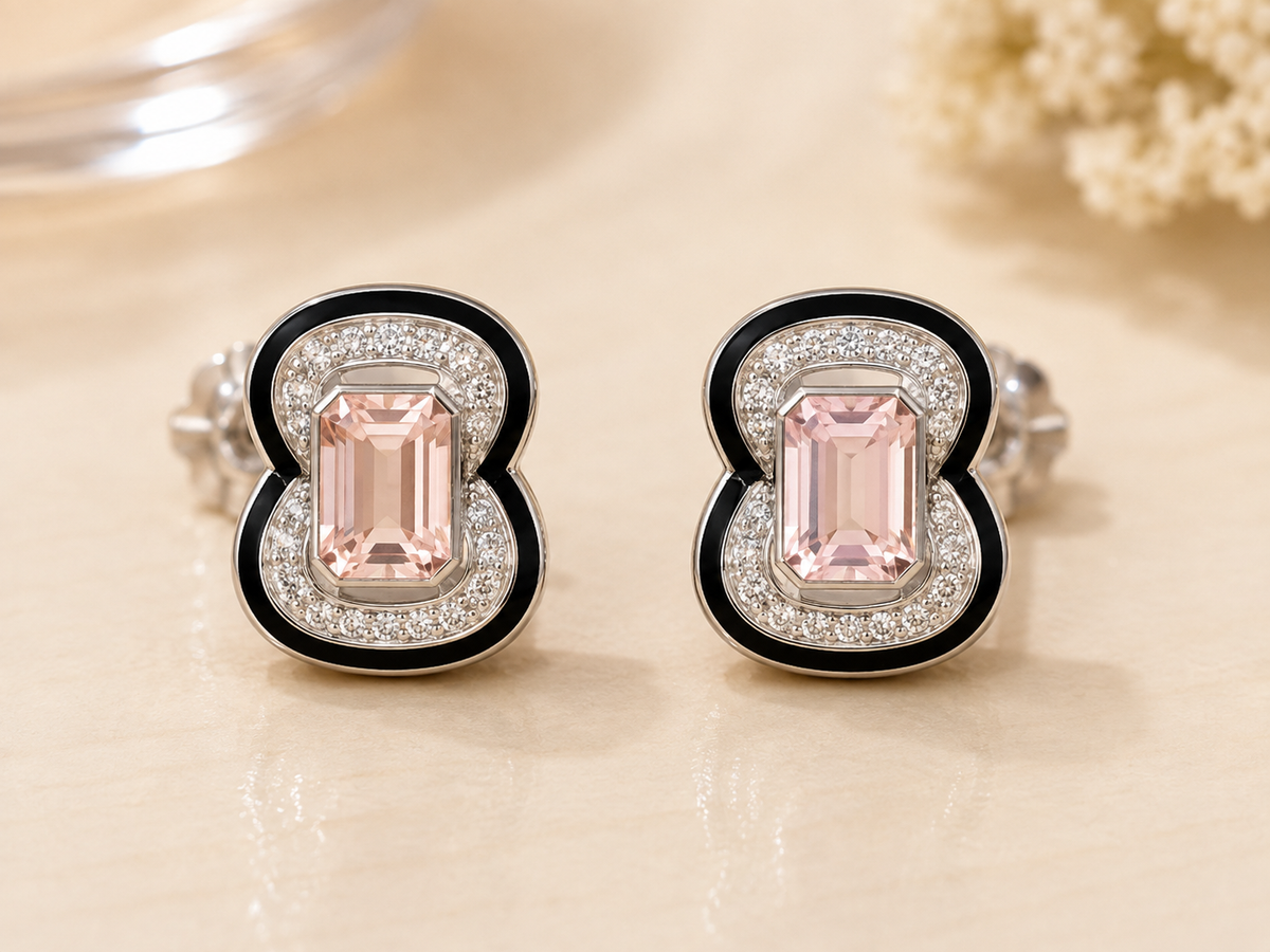Pink Morganite & Diamond Halo Stud Earrings – P1224