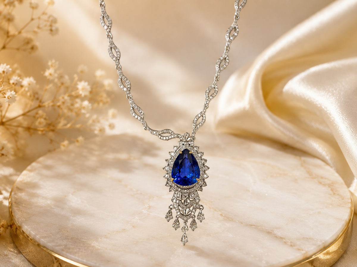 Royal Blue Tanzanite & Diamond Pendant Necklace – N7318