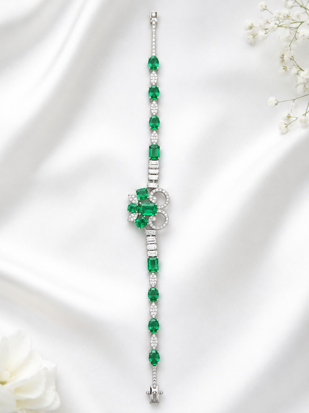 Emerald & Diamond Floral Bracelet – H4184
