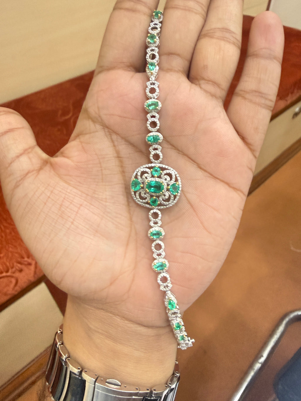 Emerald & Diamond Tennis Bracelet in Sterling Silver