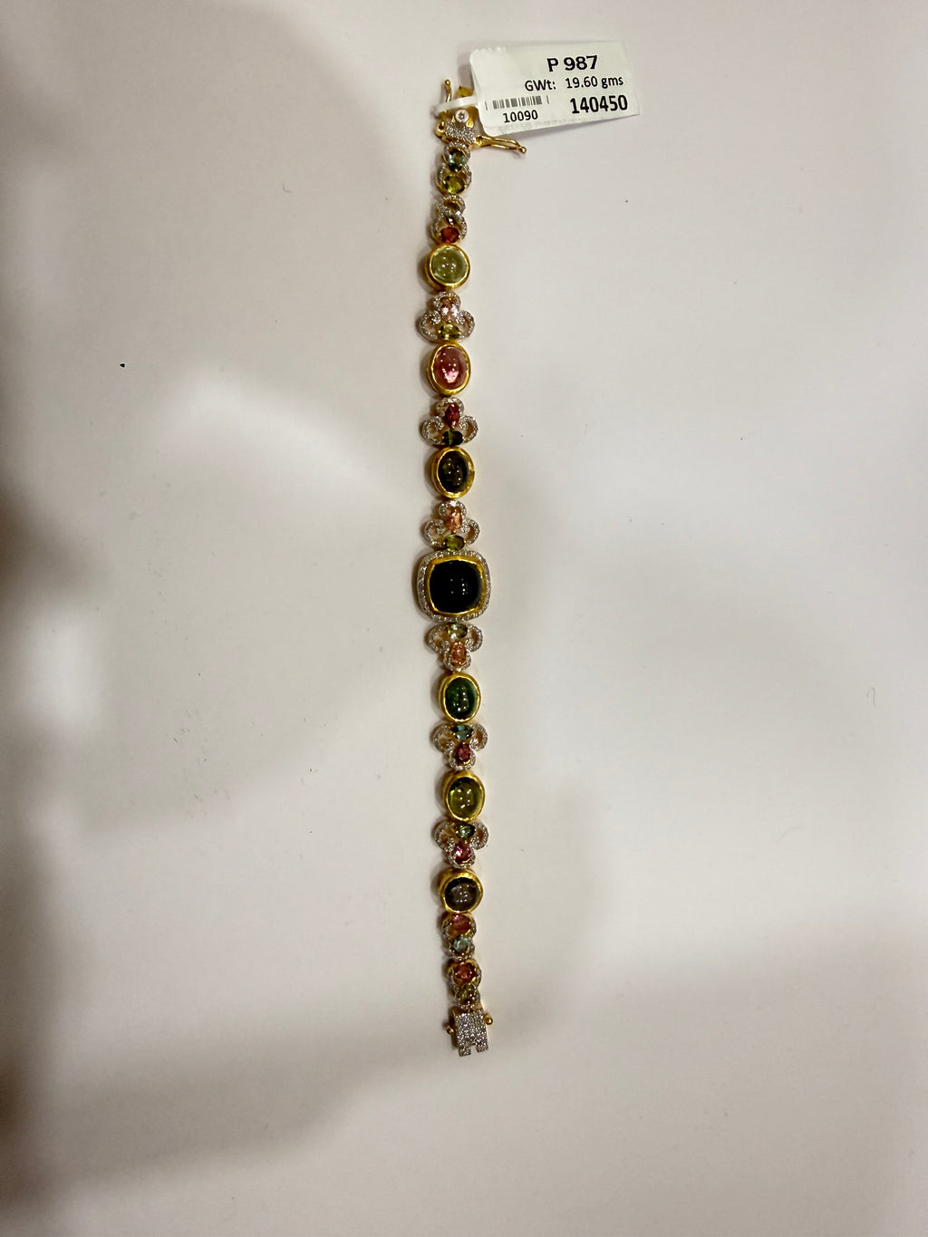 Multi-Colour Tourmaline Cabochon & Diamond Bracelet in Gold-Plated Silver