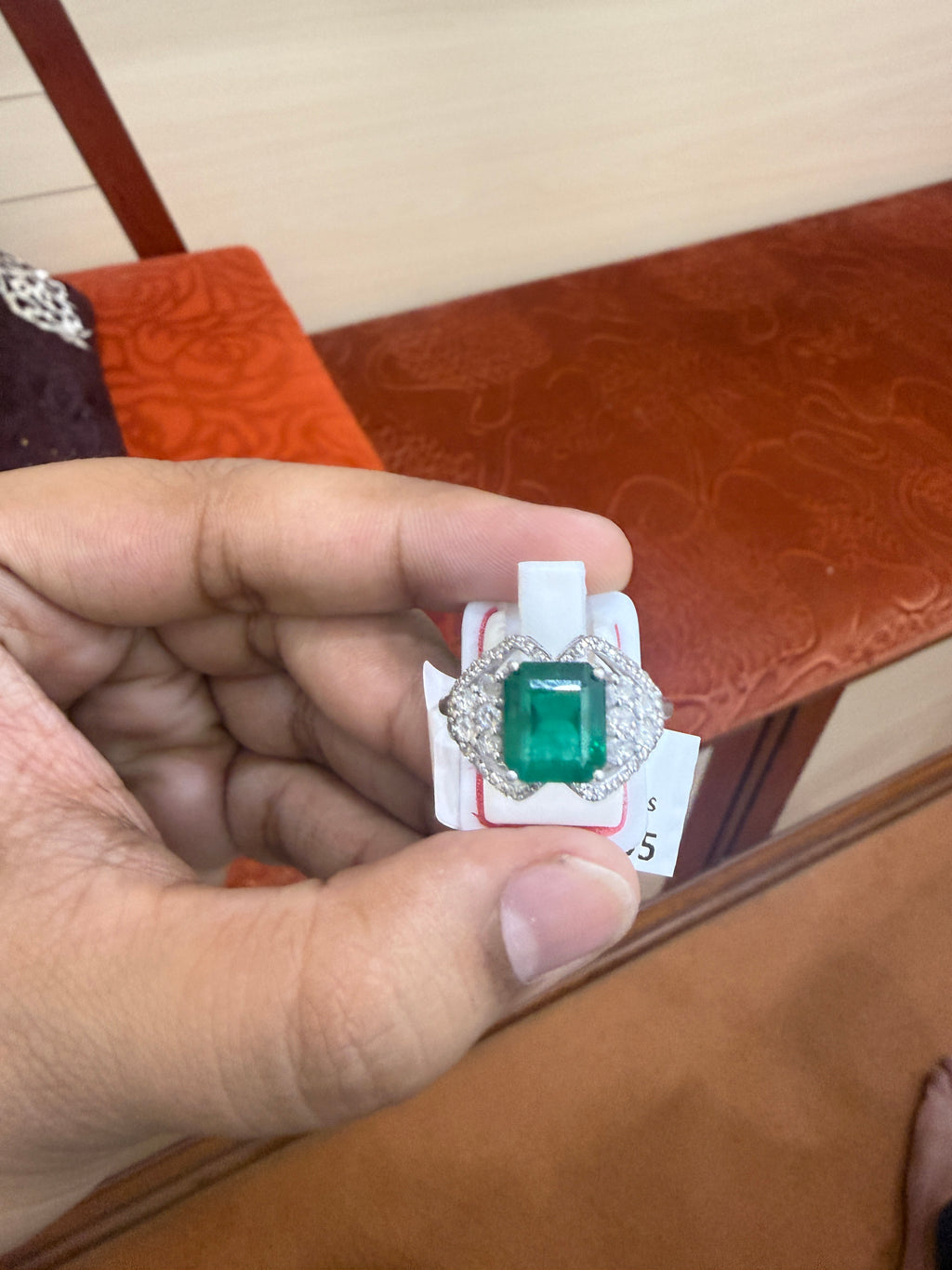 Emerald & Rose Cut Diamond Cocktail Ring in Sterling Silver