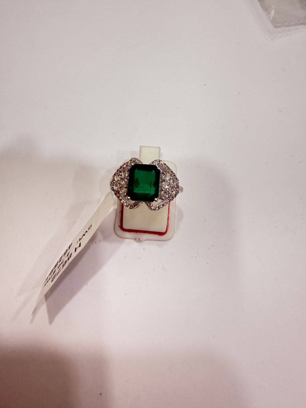 Emerald & Rose Cut Diamond Cocktail Ring in Sterling Silver