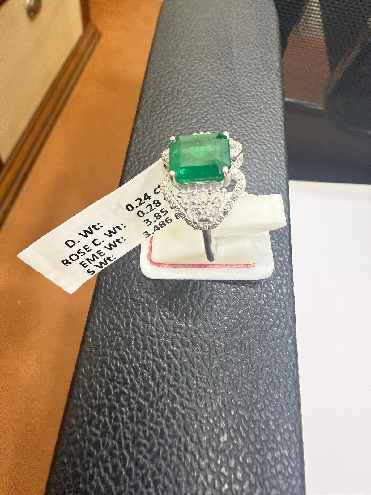 Emerald & Rose Cut Diamond Cocktail Ring in Sterling Silver