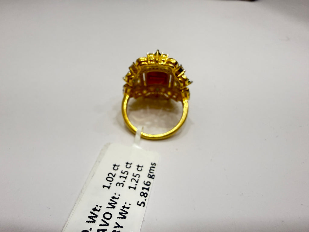 Ruby, Tsavorite Garnet & Diamond Cocktail Ring in Gold-Plated Silver