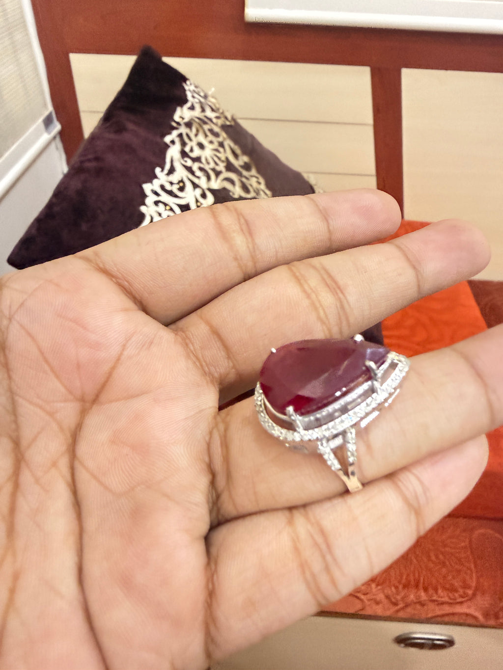 Pear Ruby & Diamond Halo Ring – H 4246