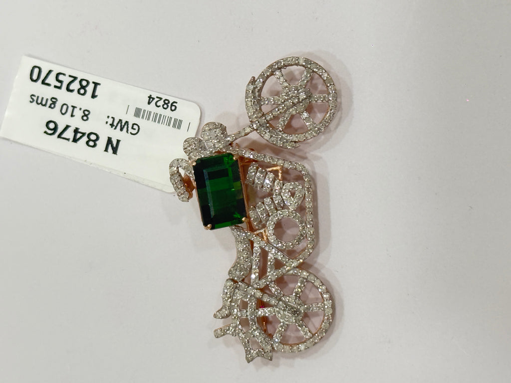 Green Tourmaline & Diamond Motorcycle Brooch – N8476