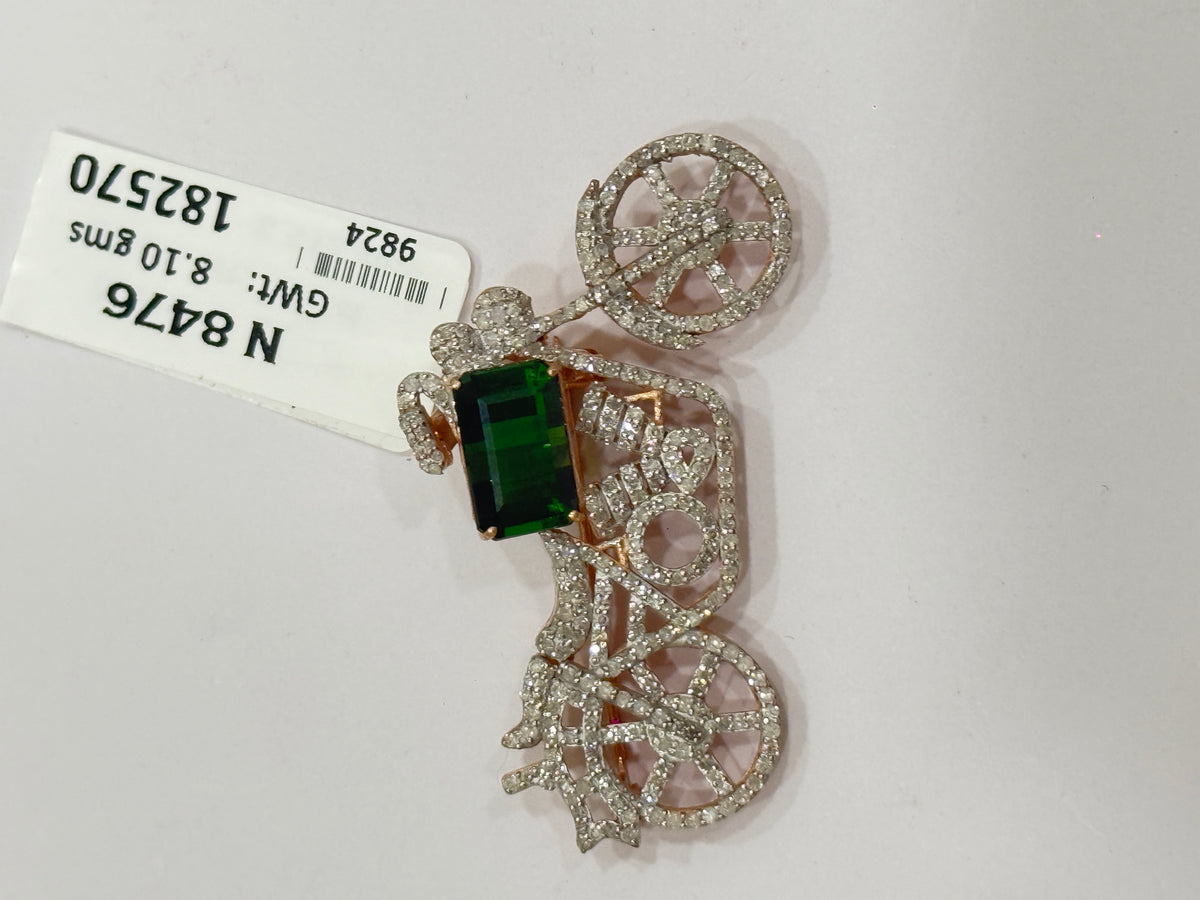 Green Tourmaline & Diamond Motorcycle Brooch – N8476