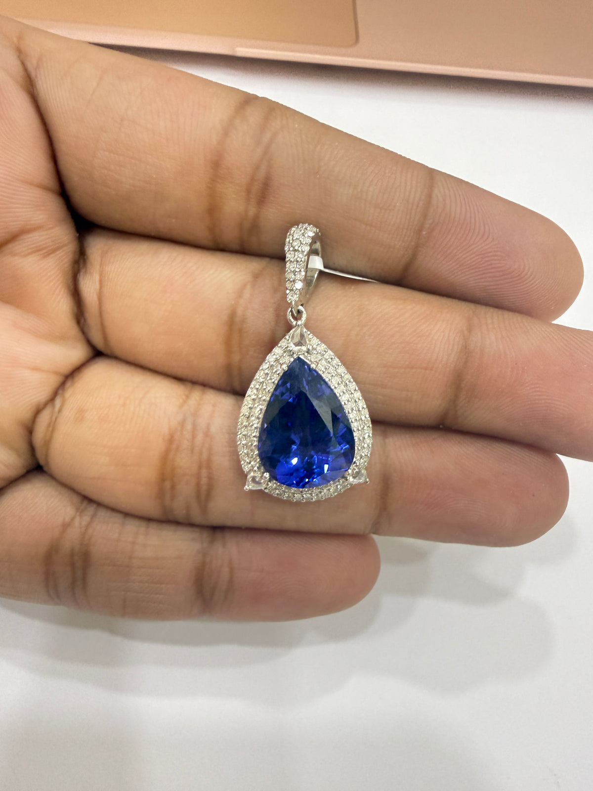 Pear Tanzanite & Diamond Halo Pendant – N5555