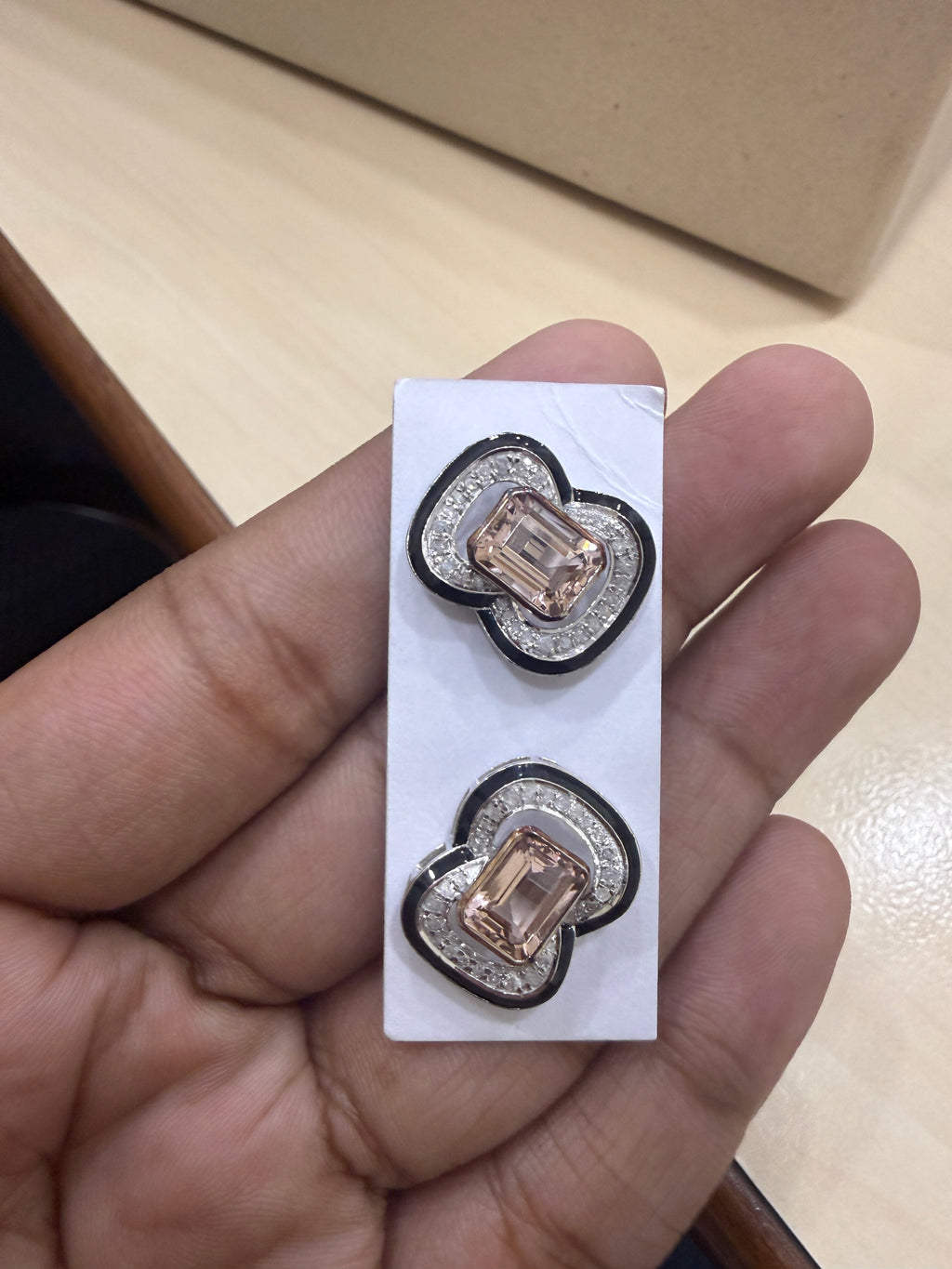 Pink Morganite & Diamond Halo Stud Earrings – P1224