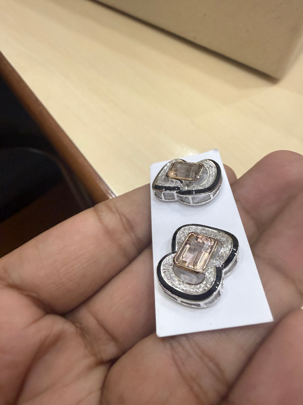 Pink Morganite & Diamond Halo Stud Earrings – P1224