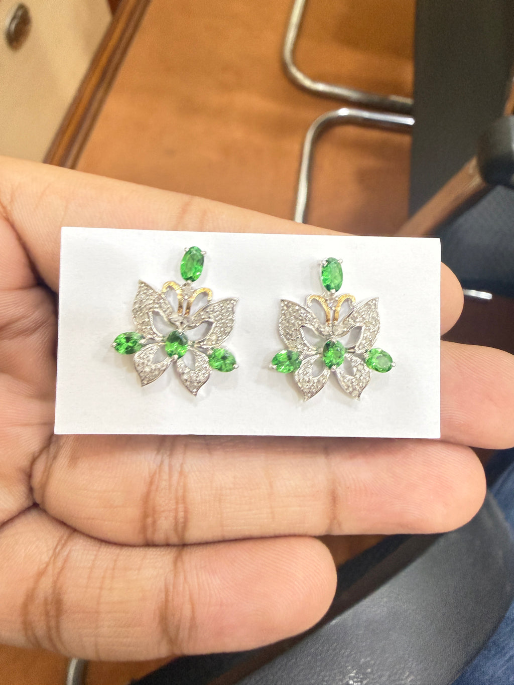 Tsavorite Garnet & Diamond Lotus Flower Earrings – N3859
