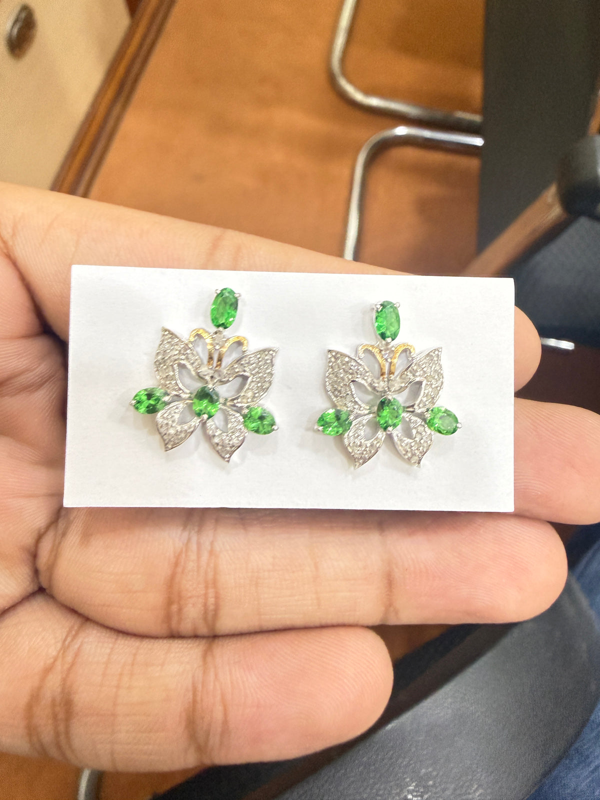 Tsavorite Garnet & Diamond Lotus Flower Earrings – N3859