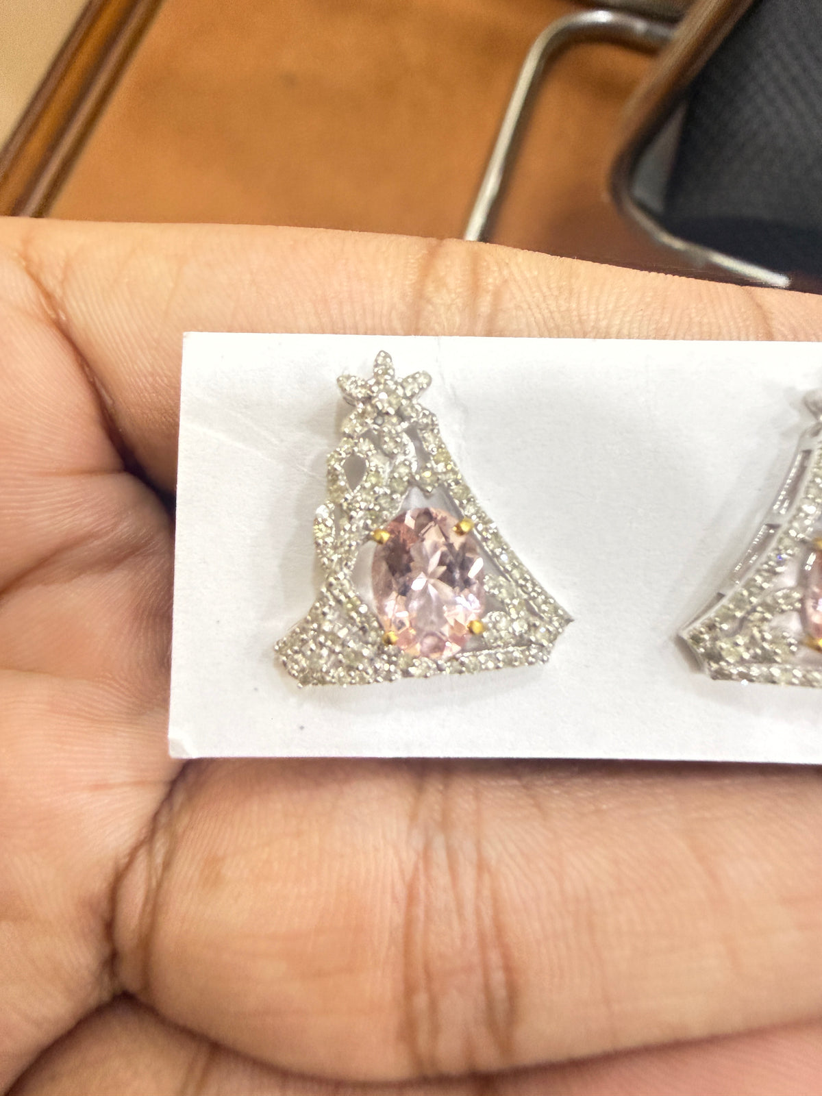 Pink Morganite & Diamond Triangular Stud Earrings – N6856