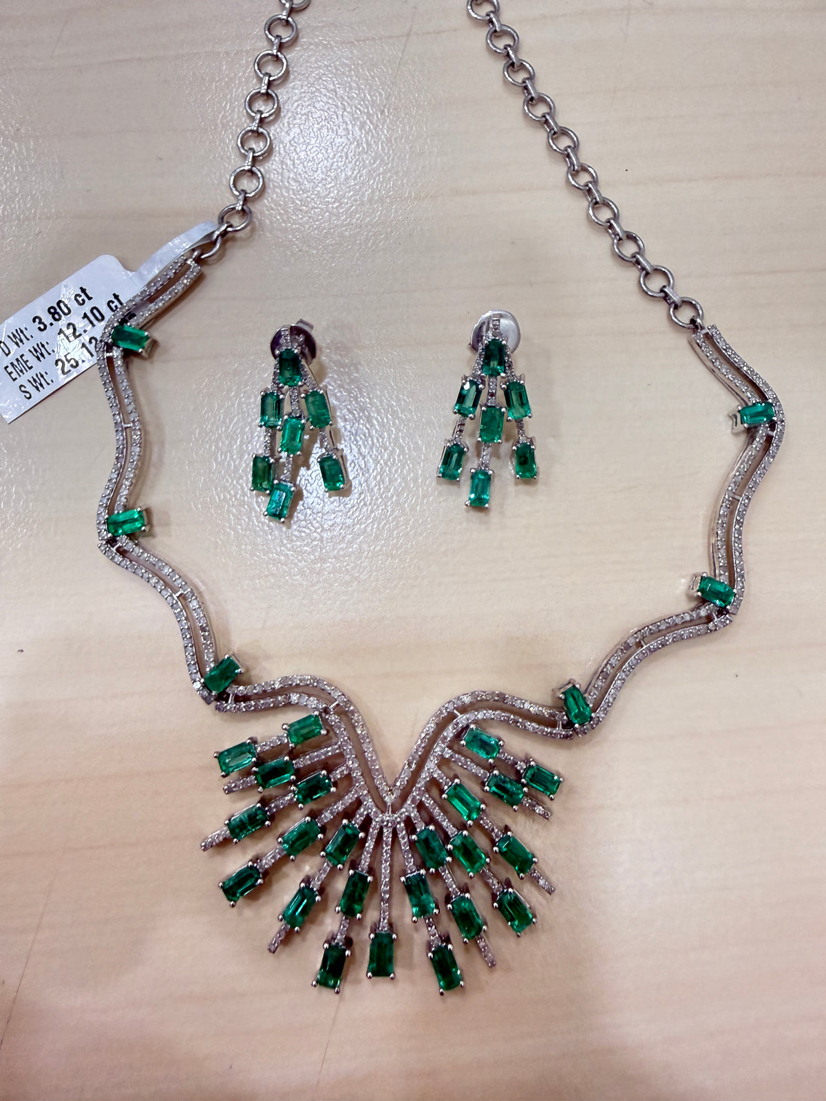 Emerald & Diamond Sunburst Necklace & Earring Set – H5185