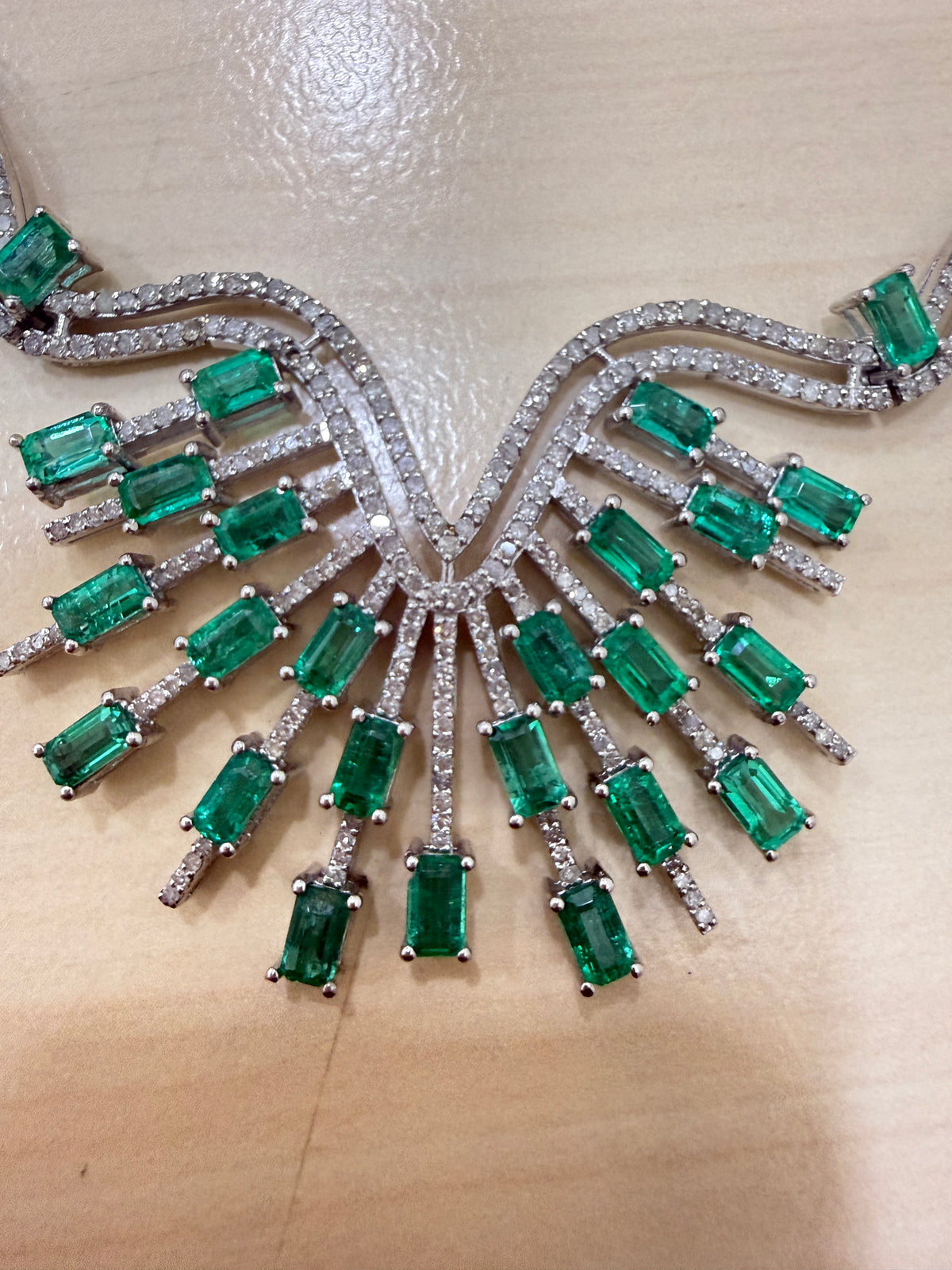Emerald & Diamond Sunburst Necklace & Earring Set – H5185