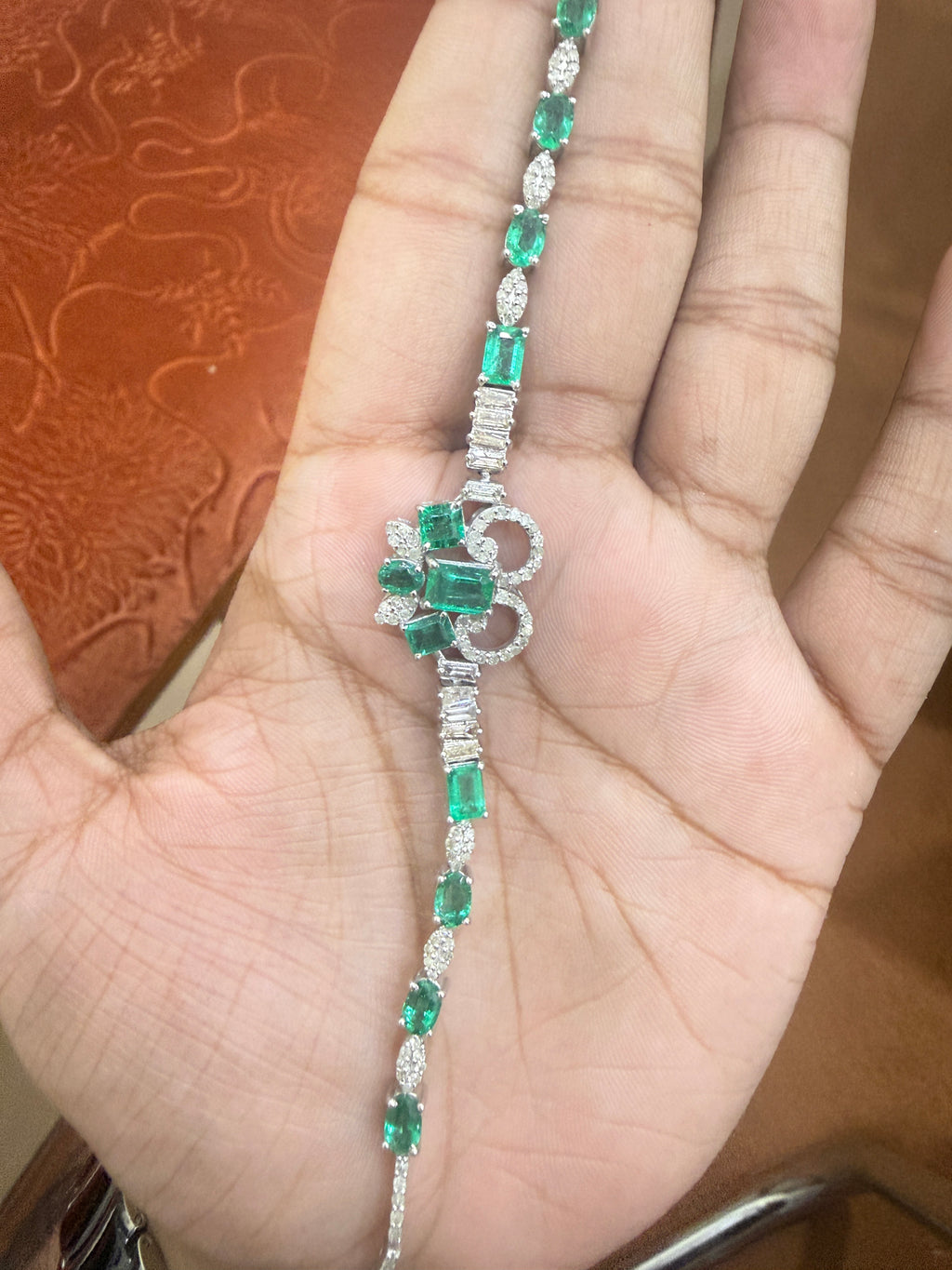 Emerald & Diamond Floral Bracelet – H4184