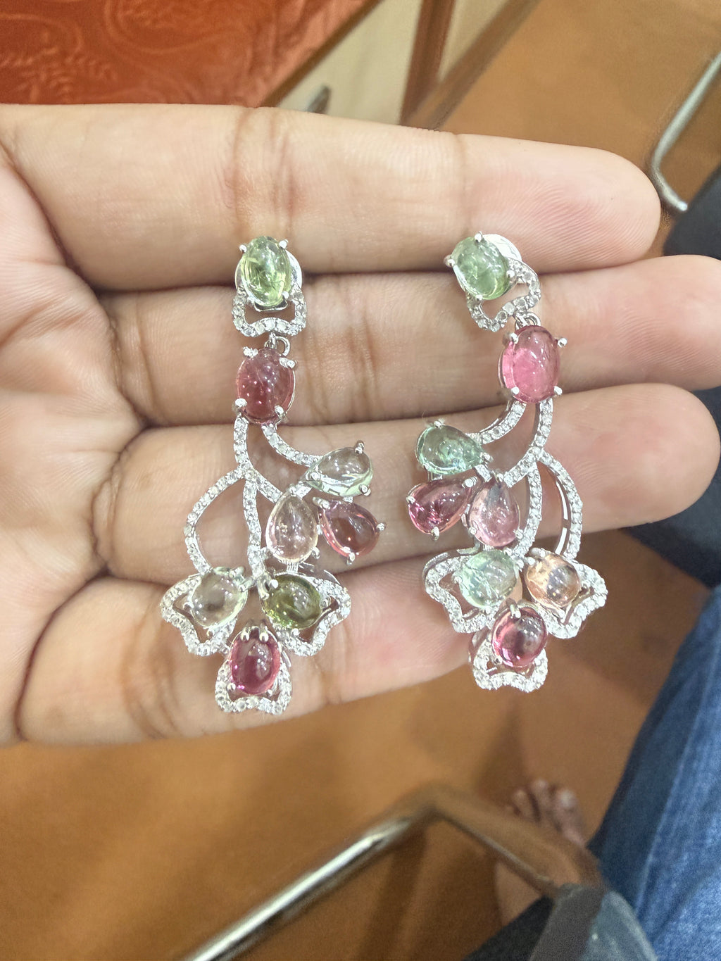Multi-Tourmaline & Diamond Floral Necklace & Earring Set – N1186