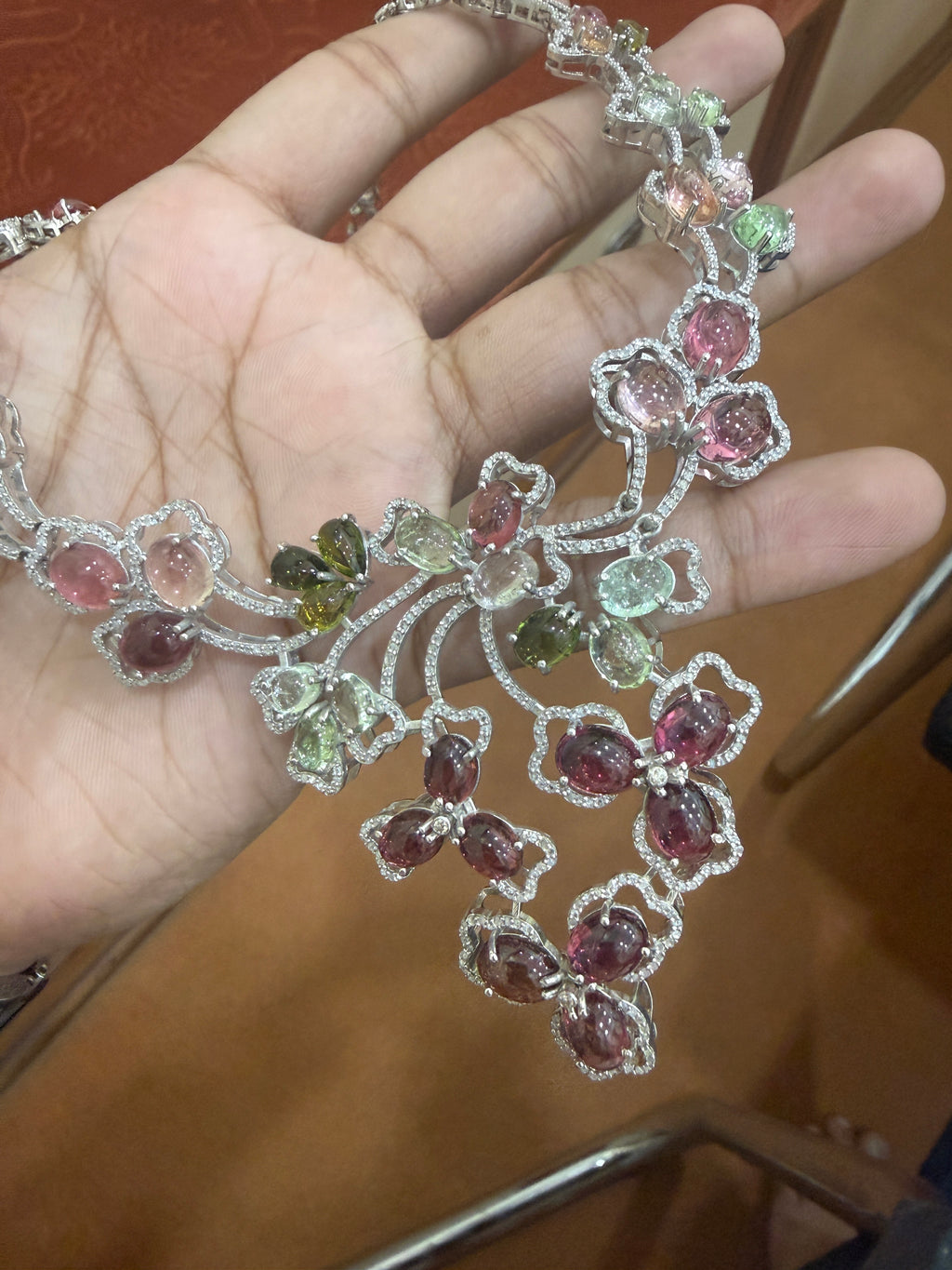 Multi-Tourmaline & Diamond Floral Necklace & Earring Set – N1186