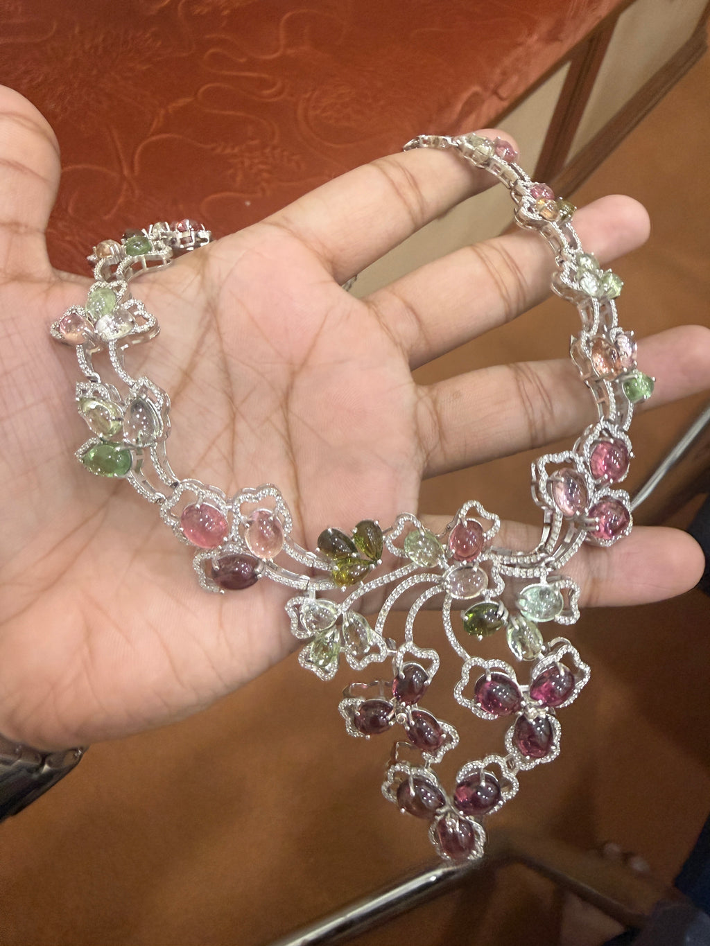 Multi-Tourmaline & Diamond Floral Necklace & Earring Set – N1186