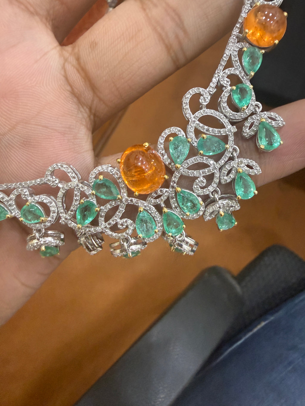Fanta Garnet, Emerald & Diamond Floral Necklace – N6260