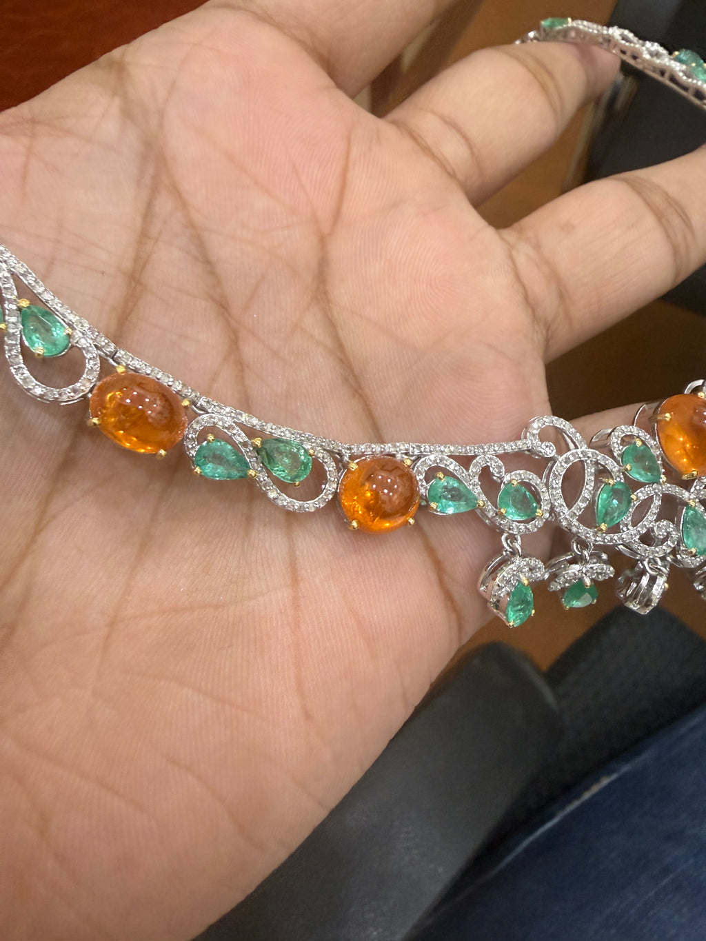 Fanta Garnet, Emerald & Diamond Floral Necklace – N6260