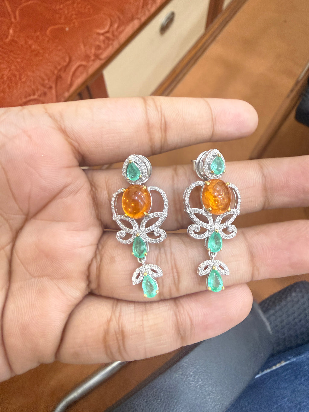 Fanta Garnet, Emerald & Diamond Floral Necklace – N6260