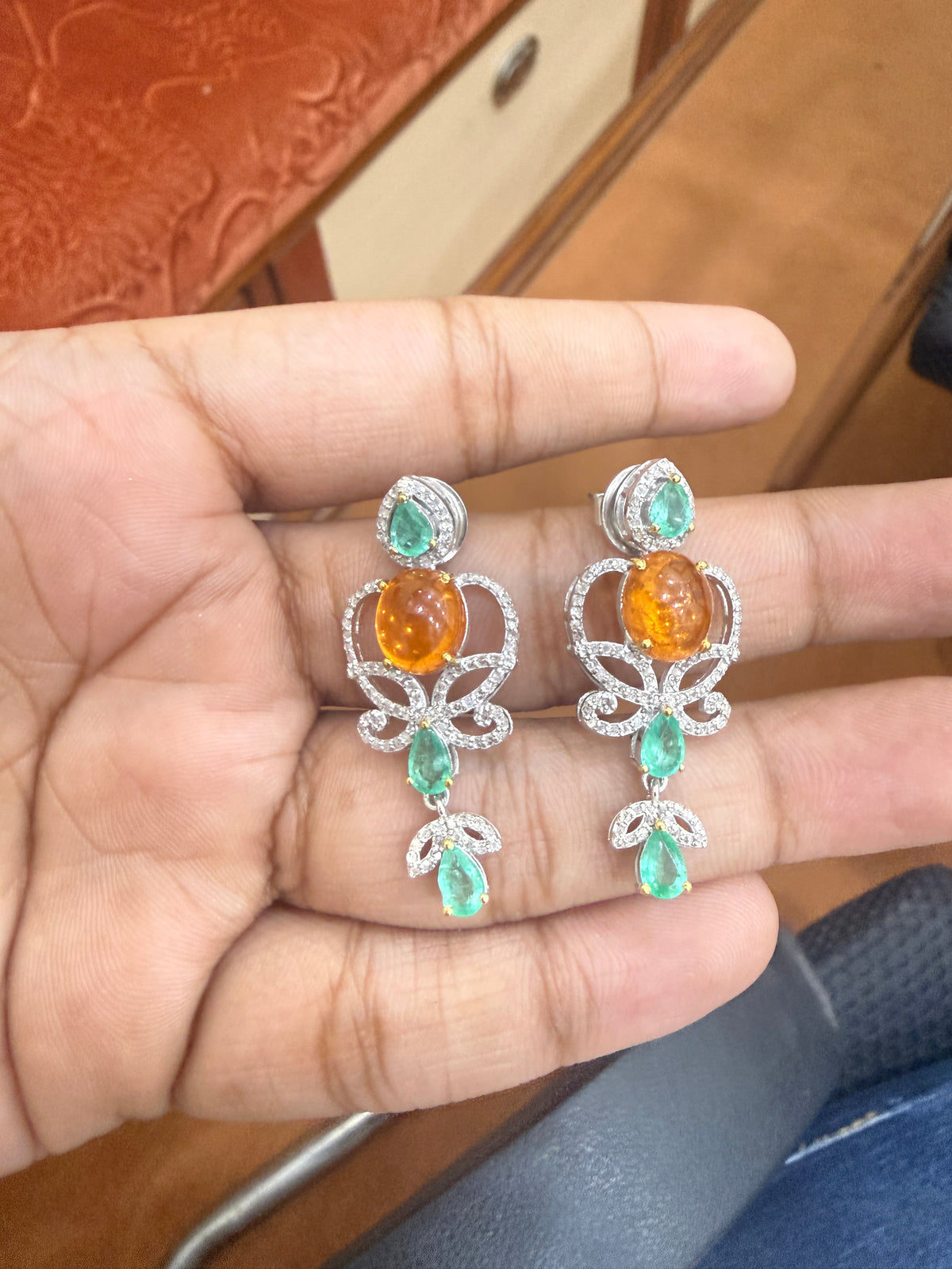 Fanta Garnet, Emerald & Diamond Floral Necklace – N6260
