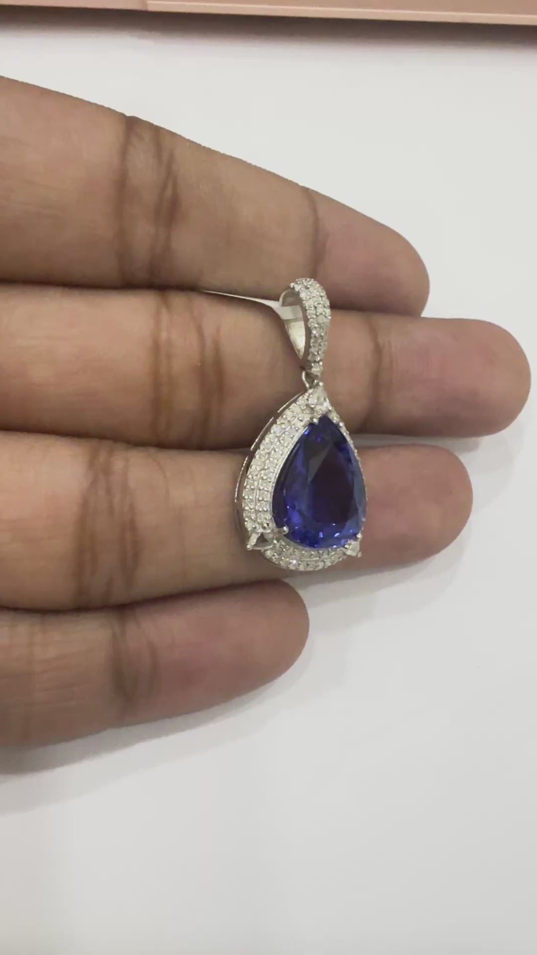 Pear Tanzanite & Diamond Halo Pendant – N5555