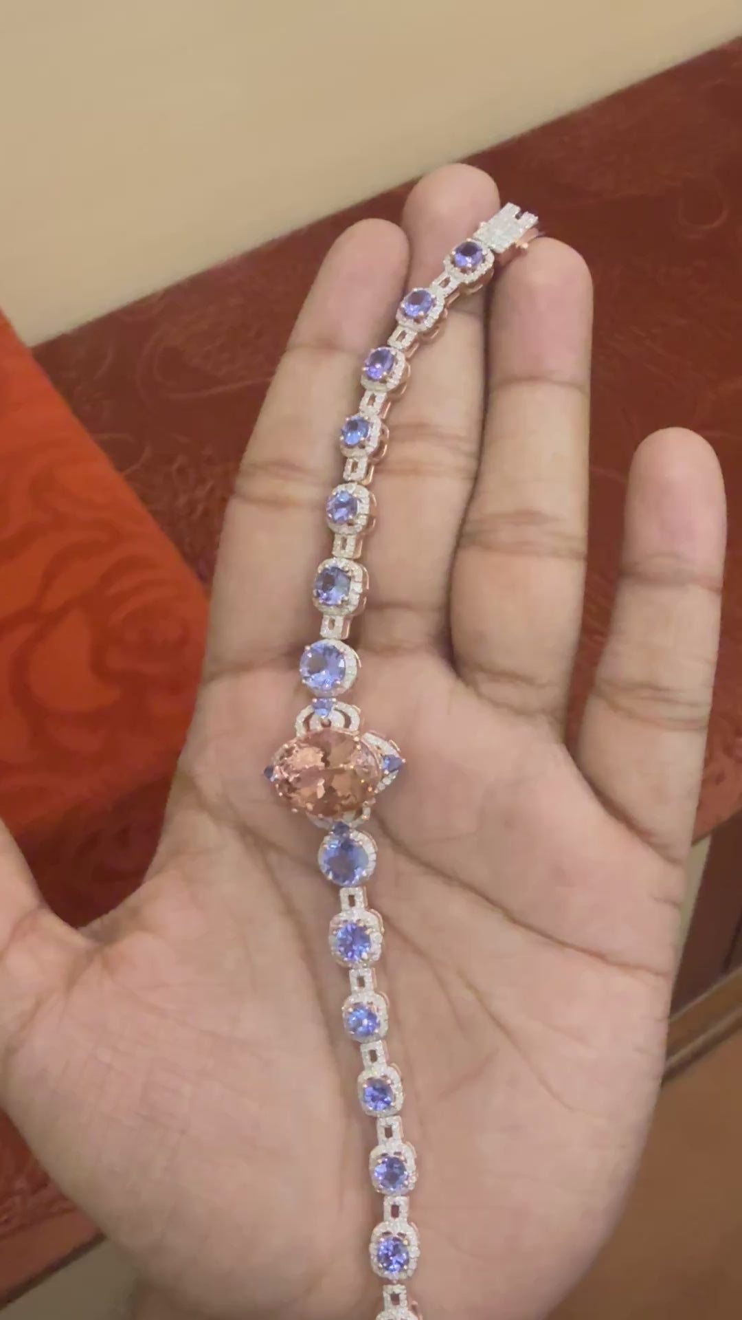 Tanzanite & Peach Morganite Diamond Bracelet in Sterling Silver